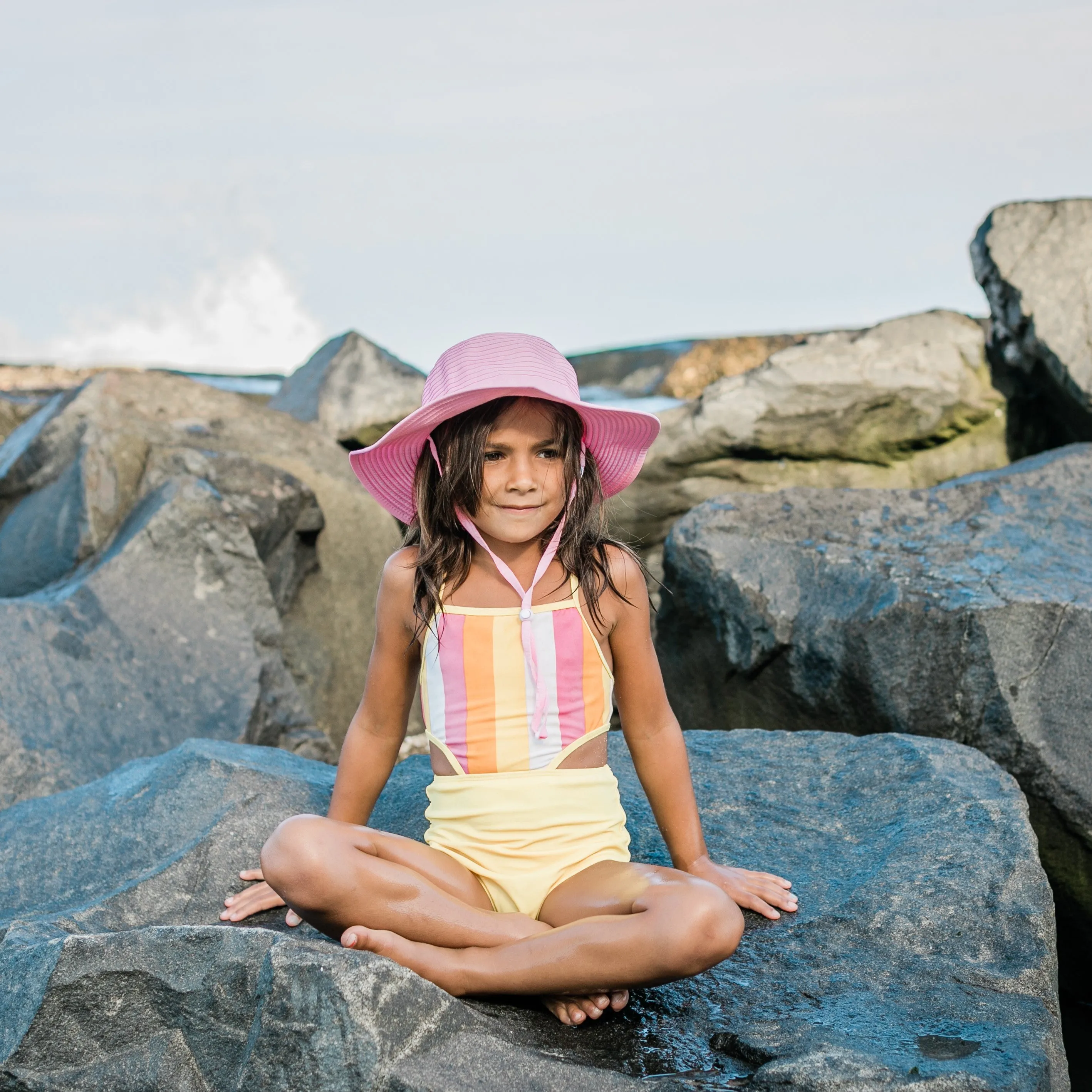 Girls Wide Brim Sun Hat - Pink