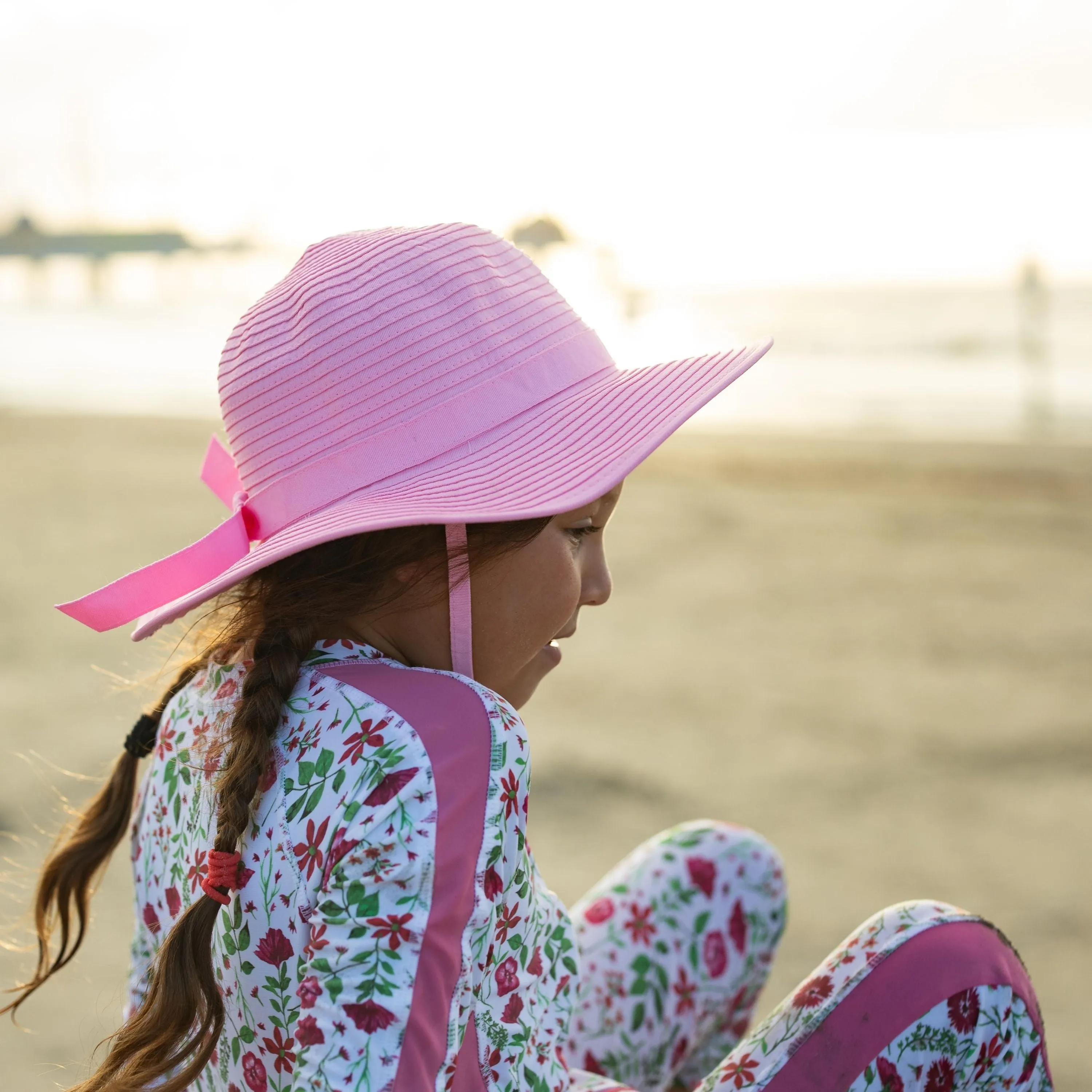 Girls Wide Brim Sun Hat - Pink