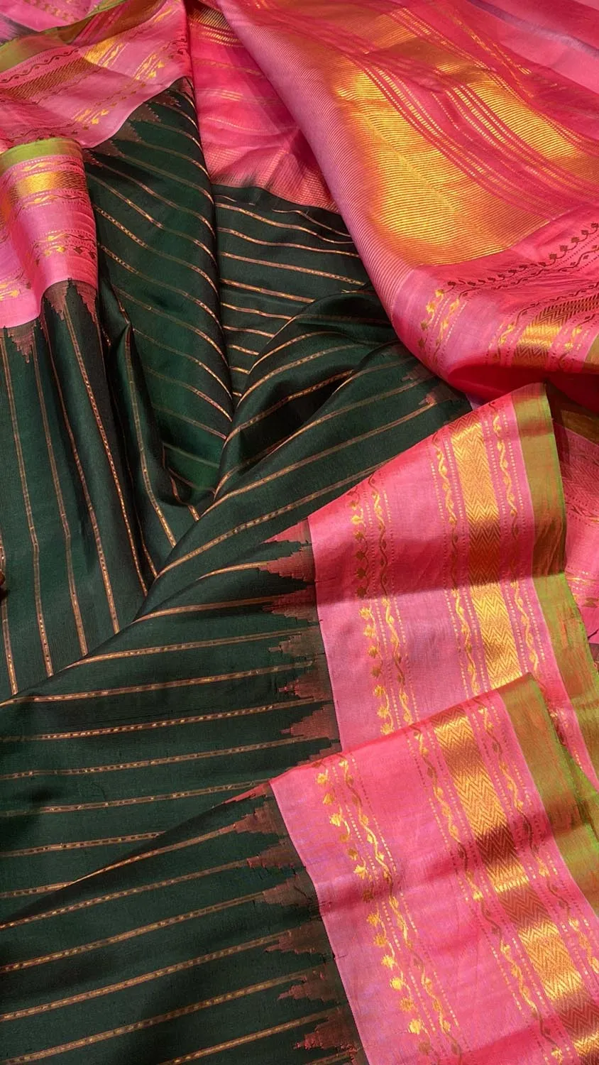 Handcrafted Green Gadwal Silk Saree - Pure Elegance