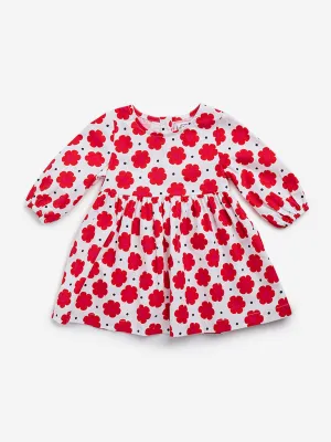 HOP Baby Red Floral Printed Cotton A-Line Dress