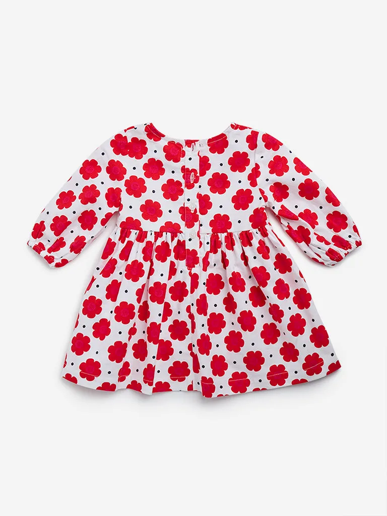 HOP Baby Red Floral Printed Cotton A-Line Dress