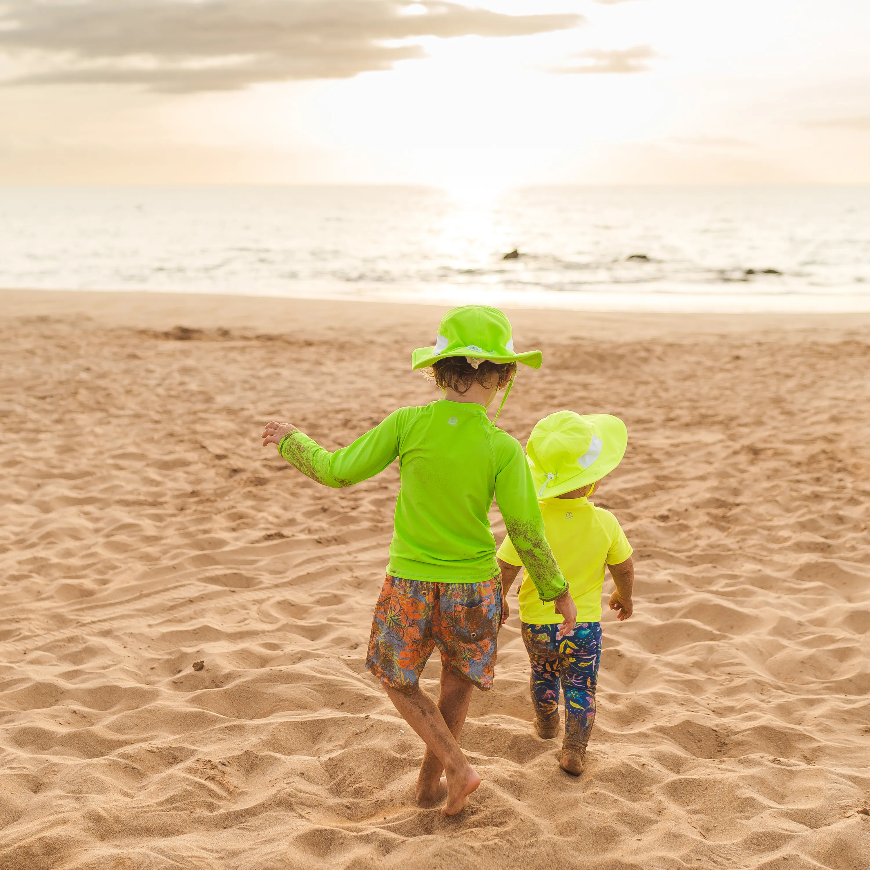 Kids Wide Brim Sun Hat "Fun Sun Day Play Hat" - Neon Lemon Yellow