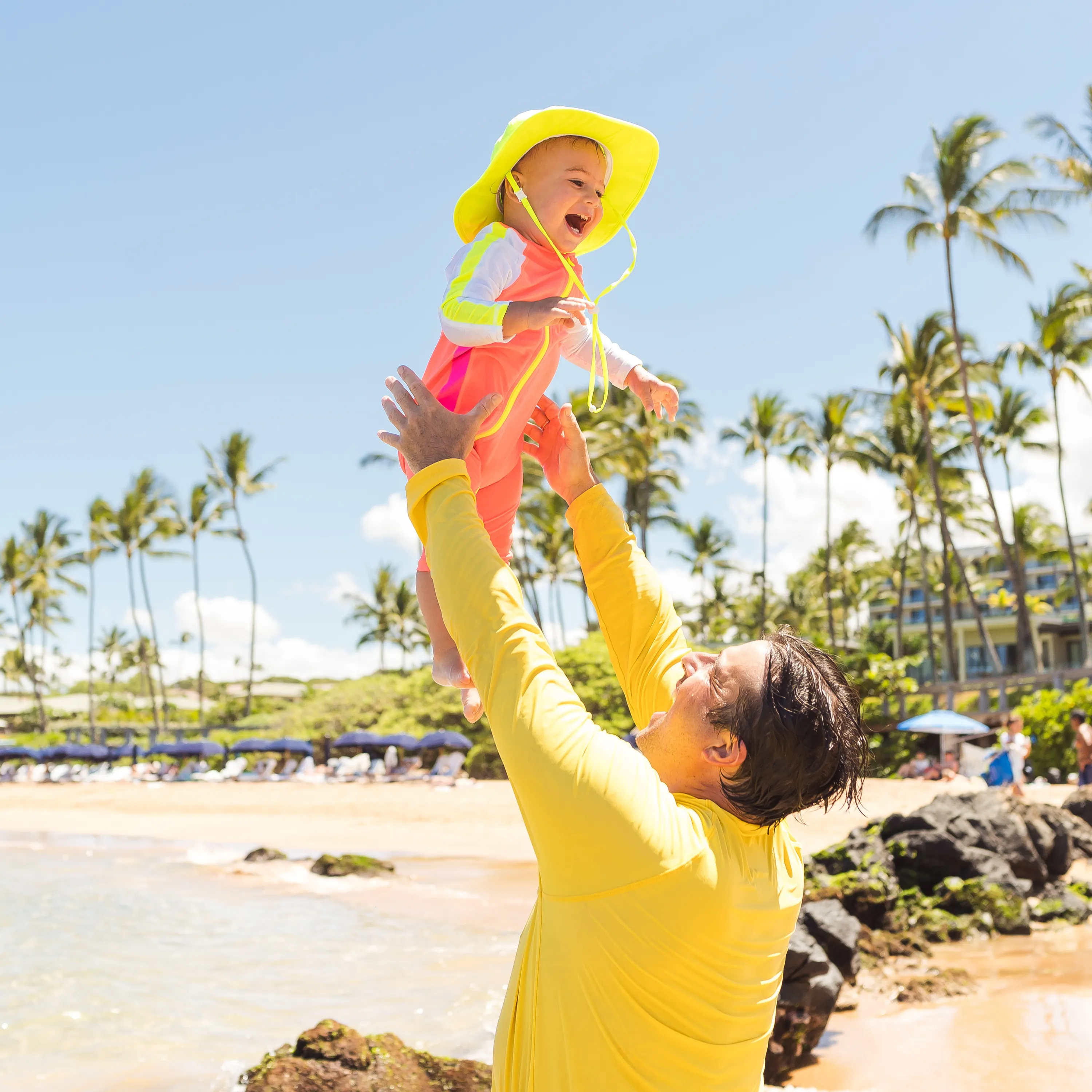 Kids Wide Brim Sun Hat "Fun Sun Day Play Hat" - Neon Lemon Yellow