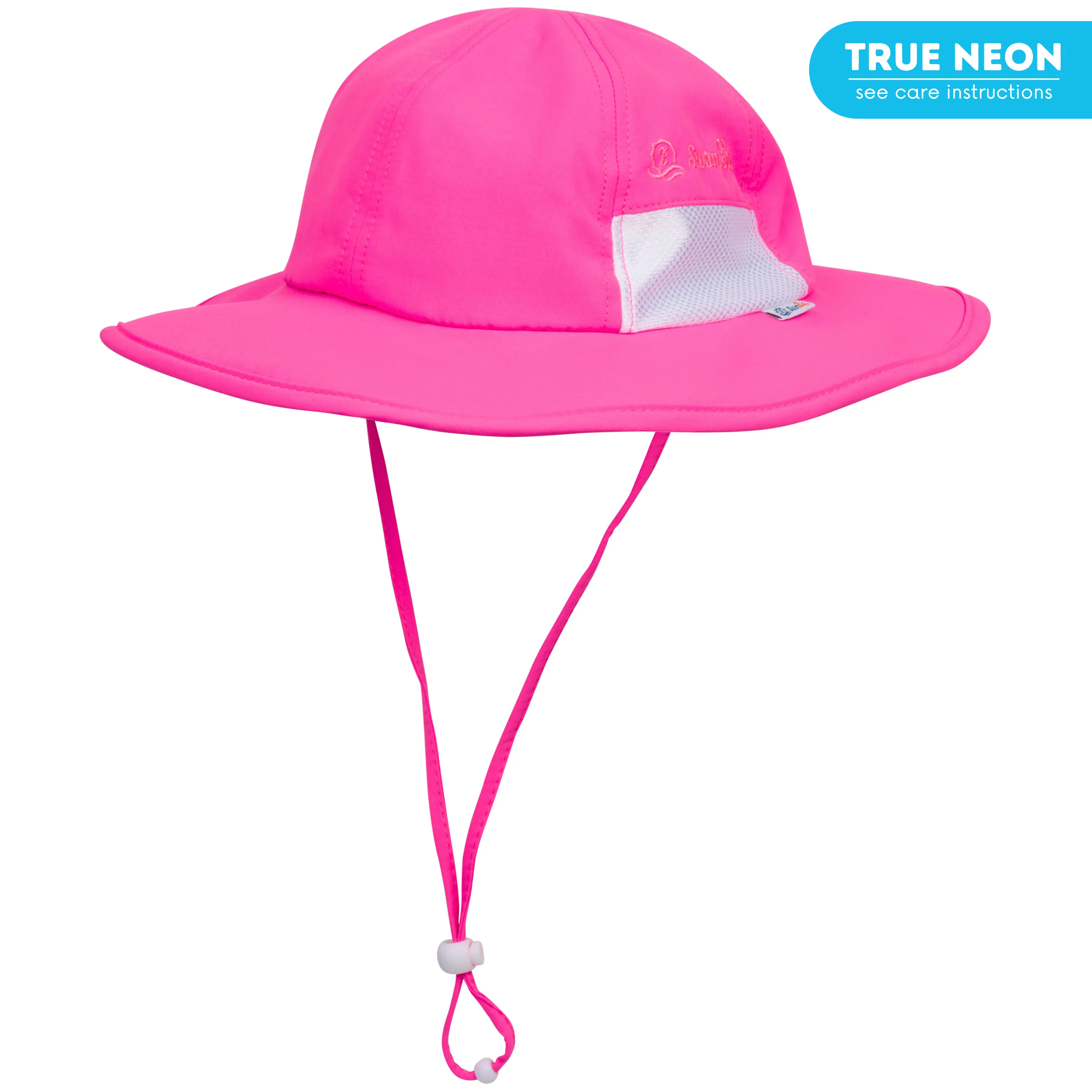 Kids Wide Brim Sun Hat "Fun Sun Day Play Hat" - Neon Shocking Pink