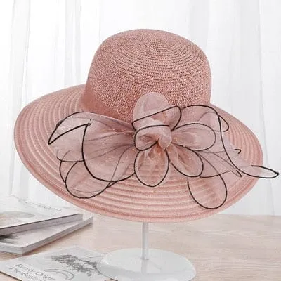 Ladies Sun Hats Wide Brim Flower Church Bucket Beach Hat