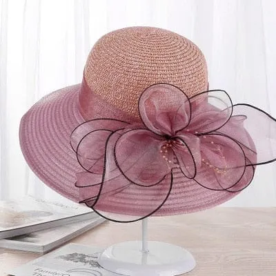 Ladies Sun Hats Wide Brim Flower Church Bucket Beach Hat