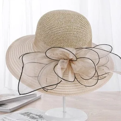 Ladies Sun Hats Wide Brim Flower Church Bucket Beach Hat