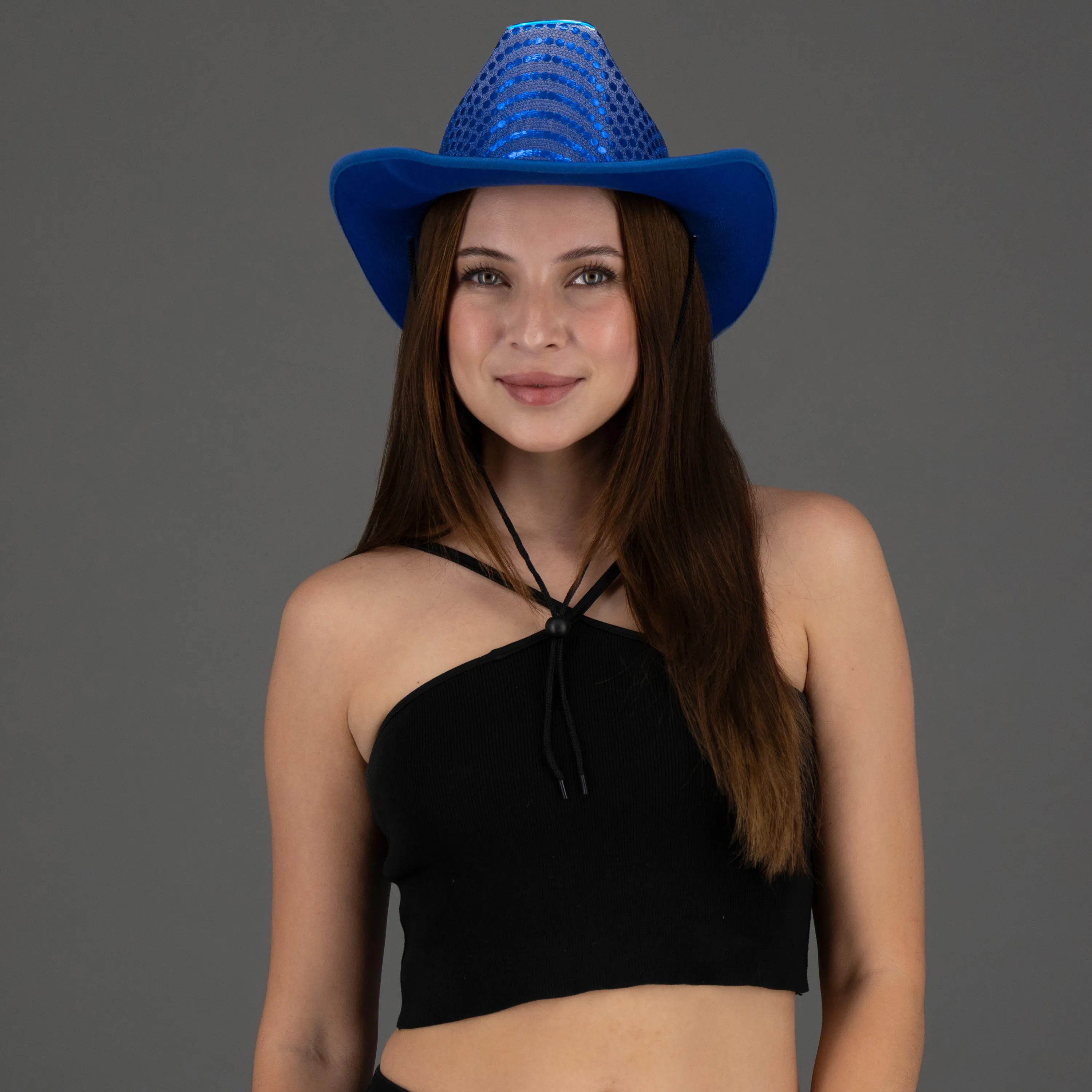 LED Flashing EL Wire Blue Sequin Cowboy Party Hat - Pack of 96 Hats