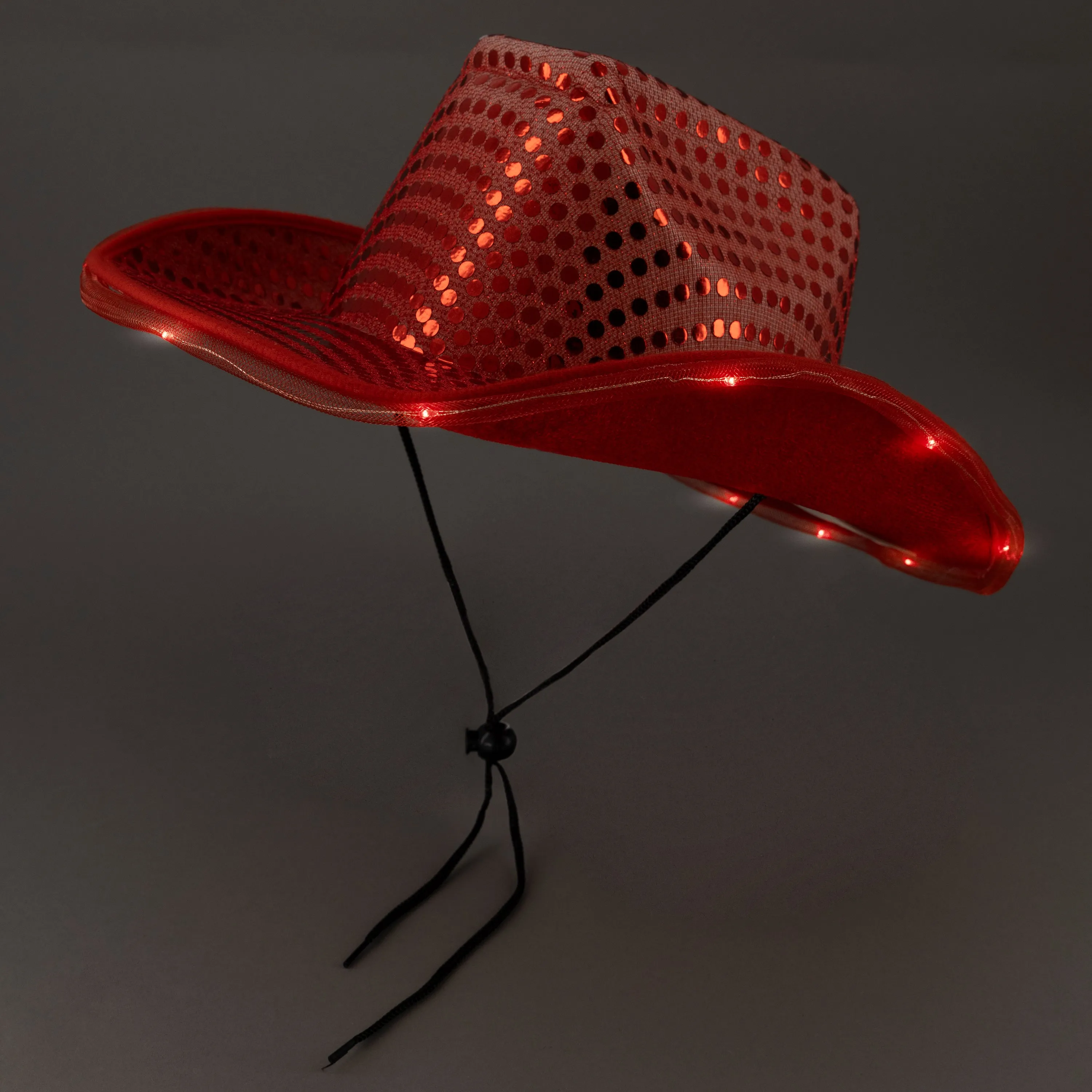 LED Light Up Flashing Sequin Red Cowboy Hat - Pack of 4 Hats