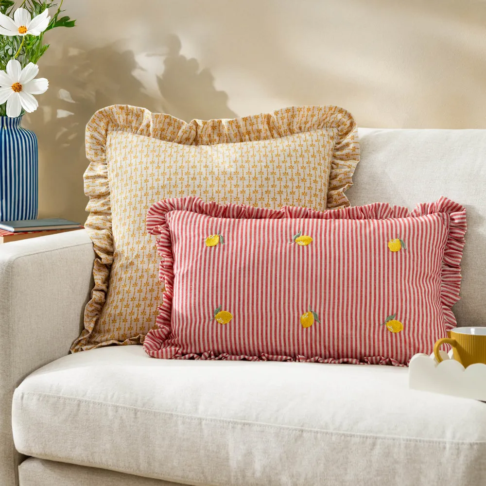 Les Fruites Embroidered Ruffle Cushion Lemons