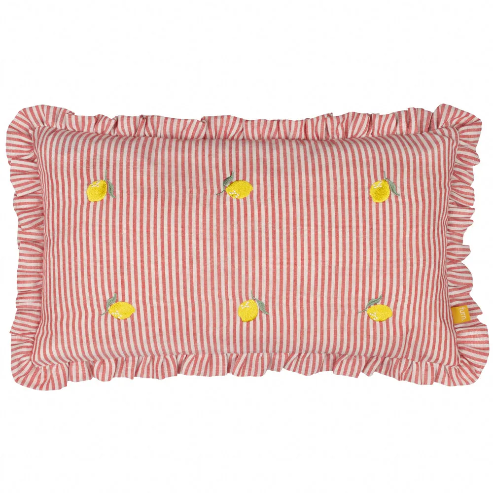 Les Fruites Embroidered Ruffle Cushion Lemons