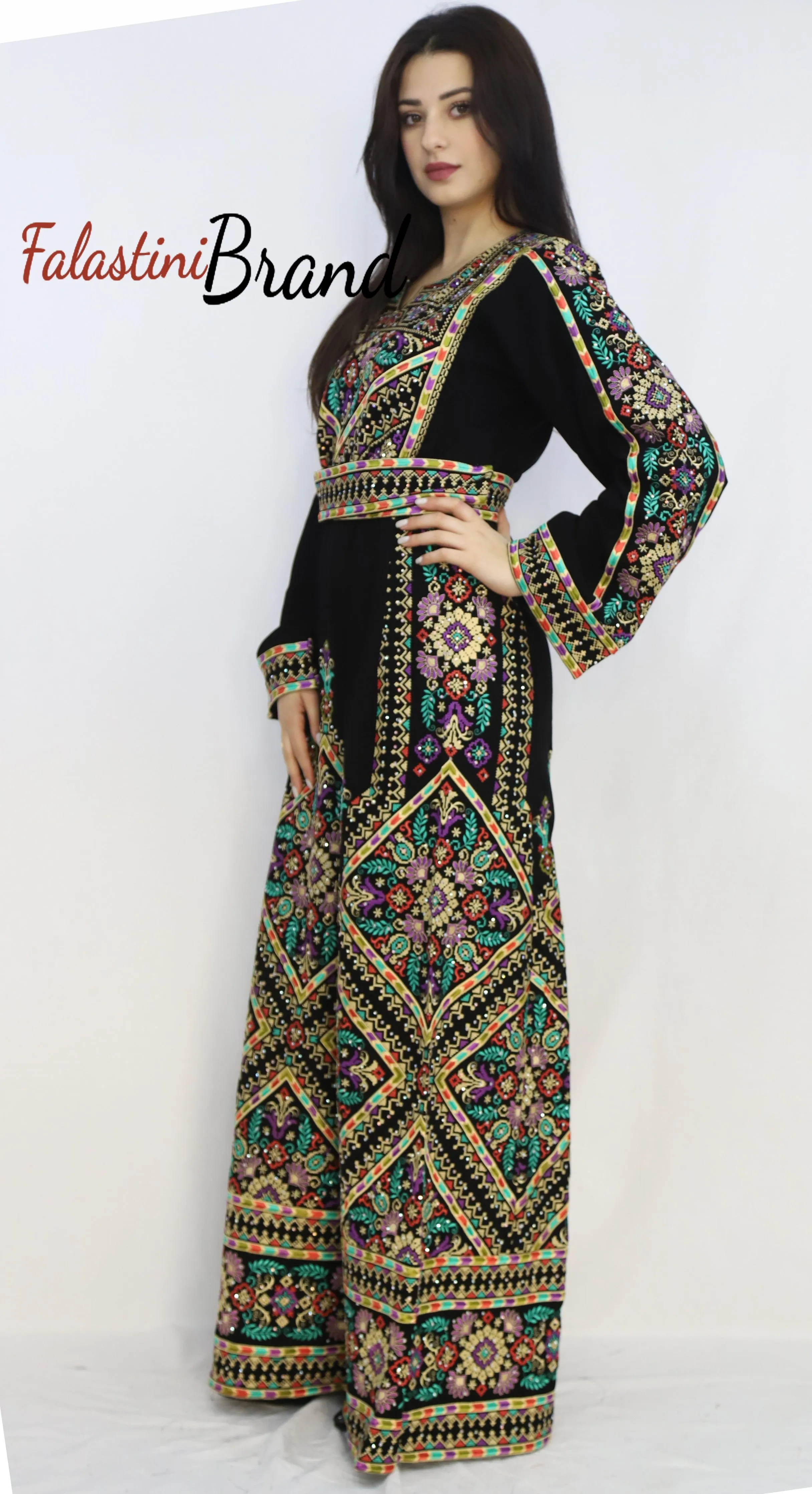 Manajil Palestinian Embroidered Floral Thobe Dress Palestinian Embroidery