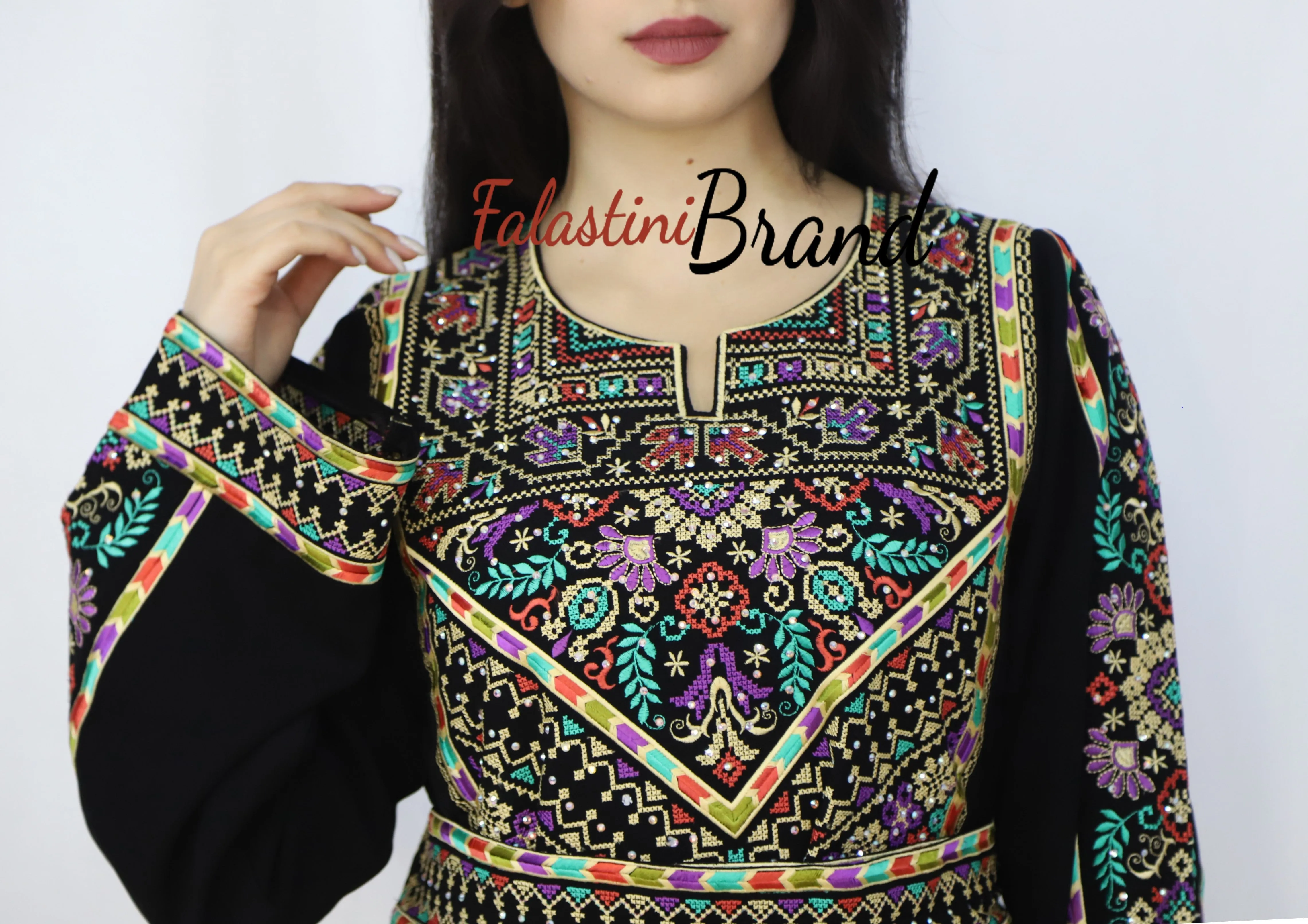 Manajil Palestinian Embroidered Floral Thobe Dress Palestinian Embroidery