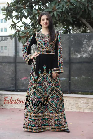 Manajil Palestinian Embroidered Floral Thobe Dress Palestinian Embroidery