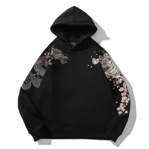 Men's Black Embroidered Hoodie - Japanese Mythical Creatures