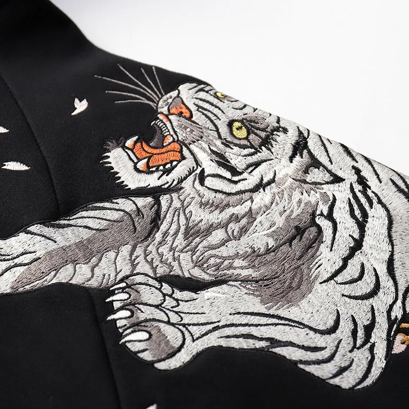 Men's Black Embroidered Hoodie - Japanese Mythical Creatures