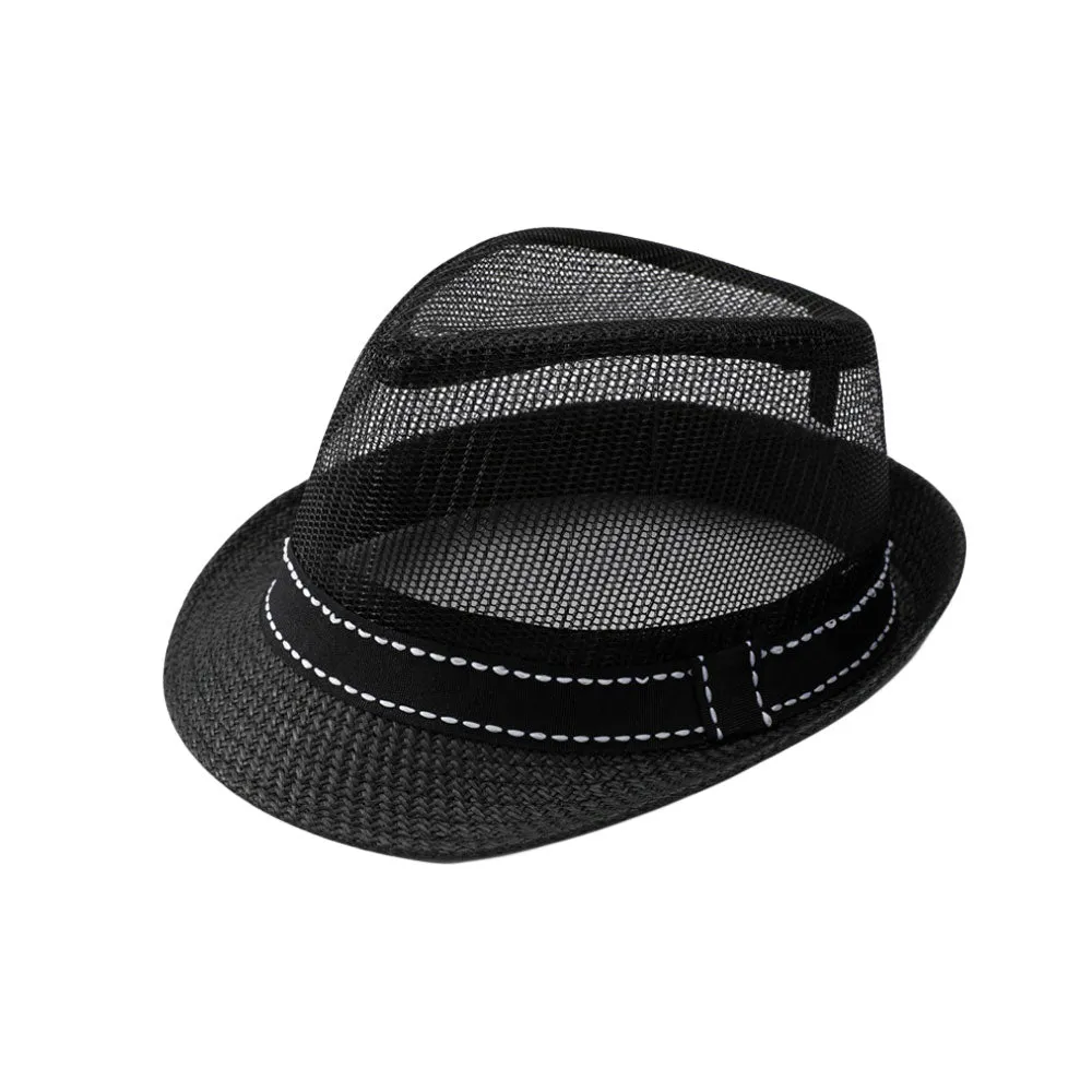 Mesh Fedora Hat Short Brim with Band  Sun Trilby Straw Panama YZ60179