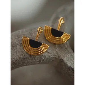 Modern Black & Gold Semi-Circle Earrings jlt11800