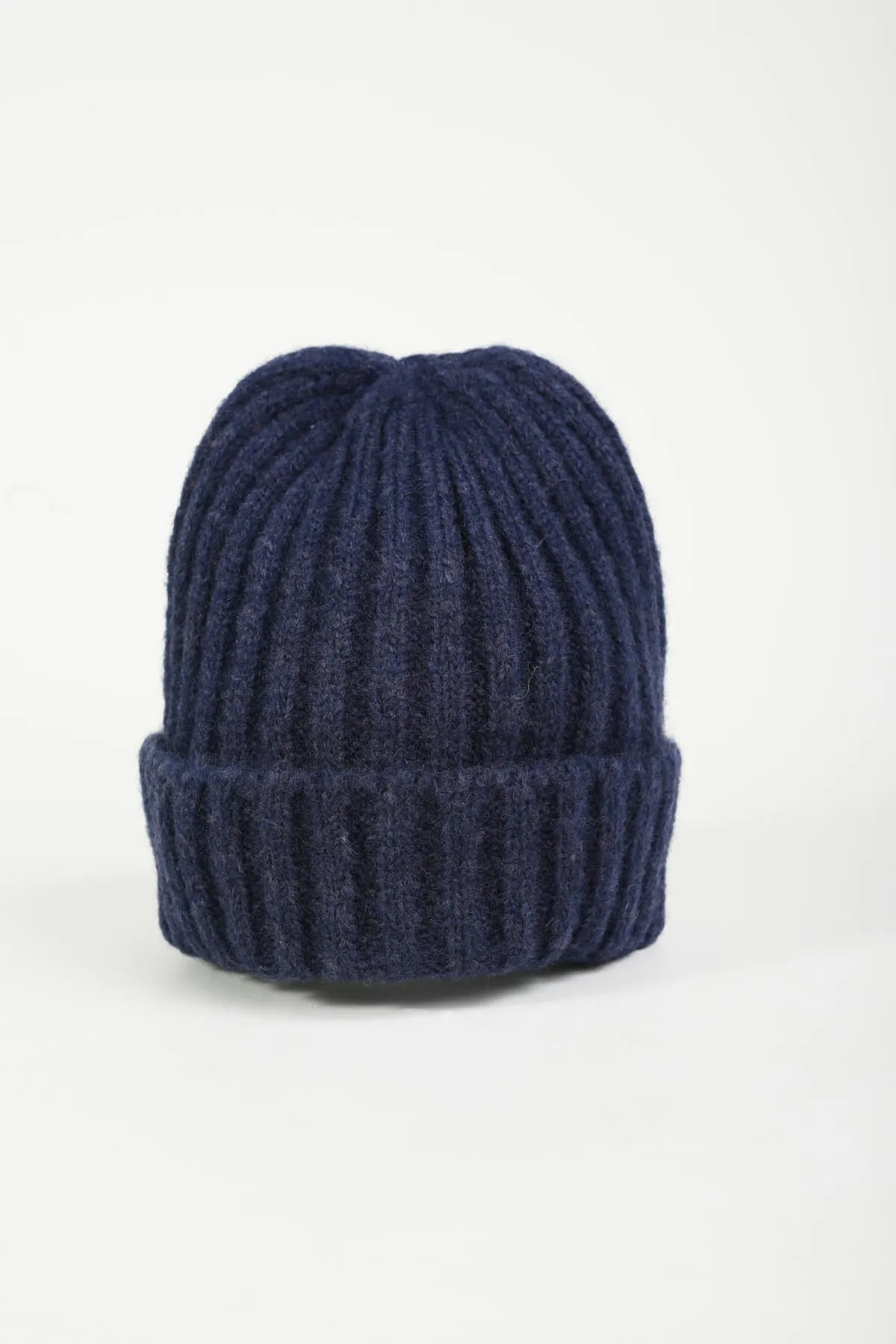 Navy Ribbed Knit Beanie Hat