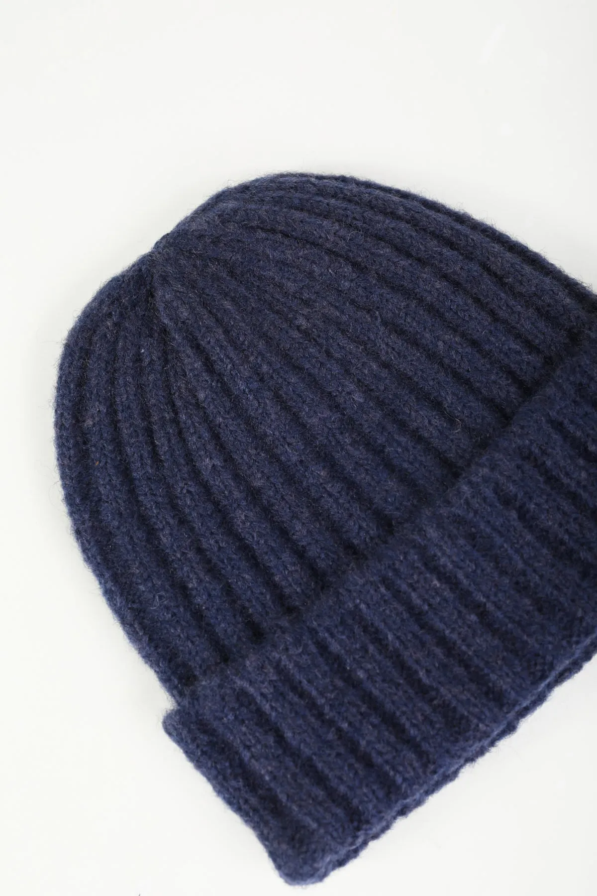 Navy Ribbed Knit Beanie Hat