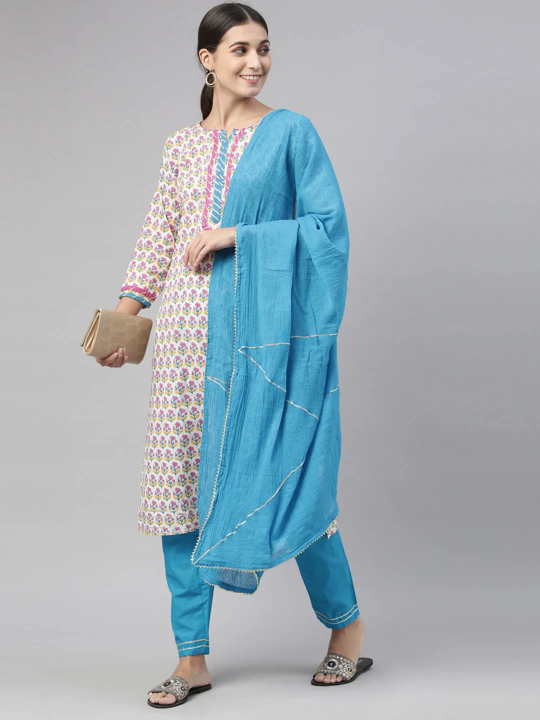 Neeru's Blue Color Cotton Fabric Kurta Set