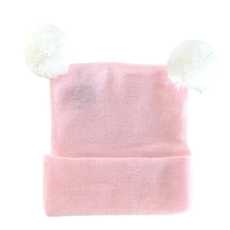 Newborn Knitted Double PomPom Hat