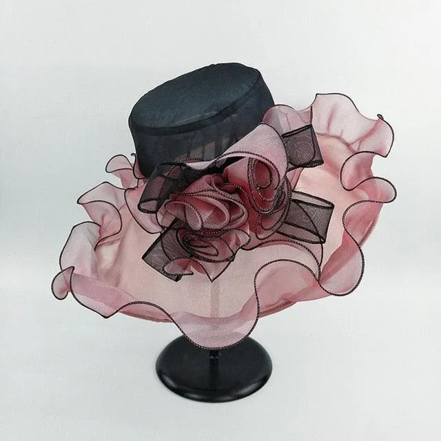 Organza  Kentucky Derby Big Flower Wide Brim Duchess Vintage Hat