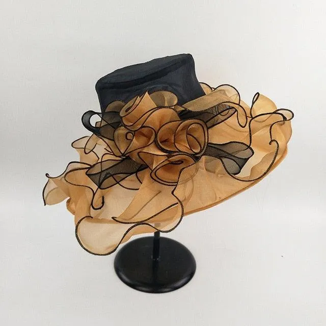 Organza  Kentucky Derby Big Flower Wide Brim Duchess Vintage Hat