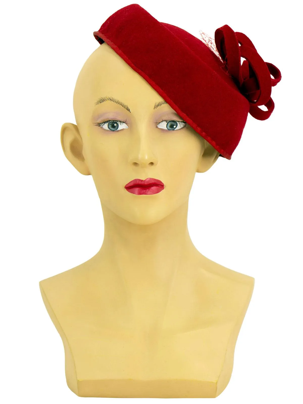 Poppy Red Felt 1940s Vintage Style Pillbox Hat