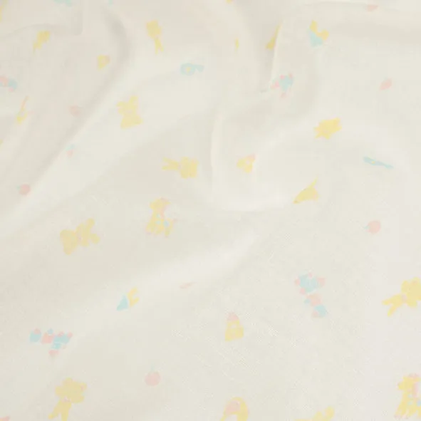 Printed Cotton Voile Design-43 Yellow & Light Blue Toys on White