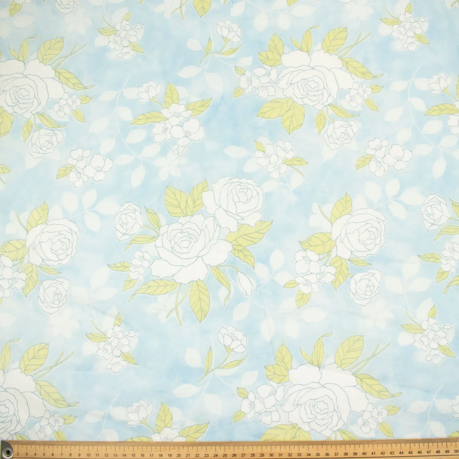 Printed Cotton Voile Design-91 White Flowers on Sky Blue