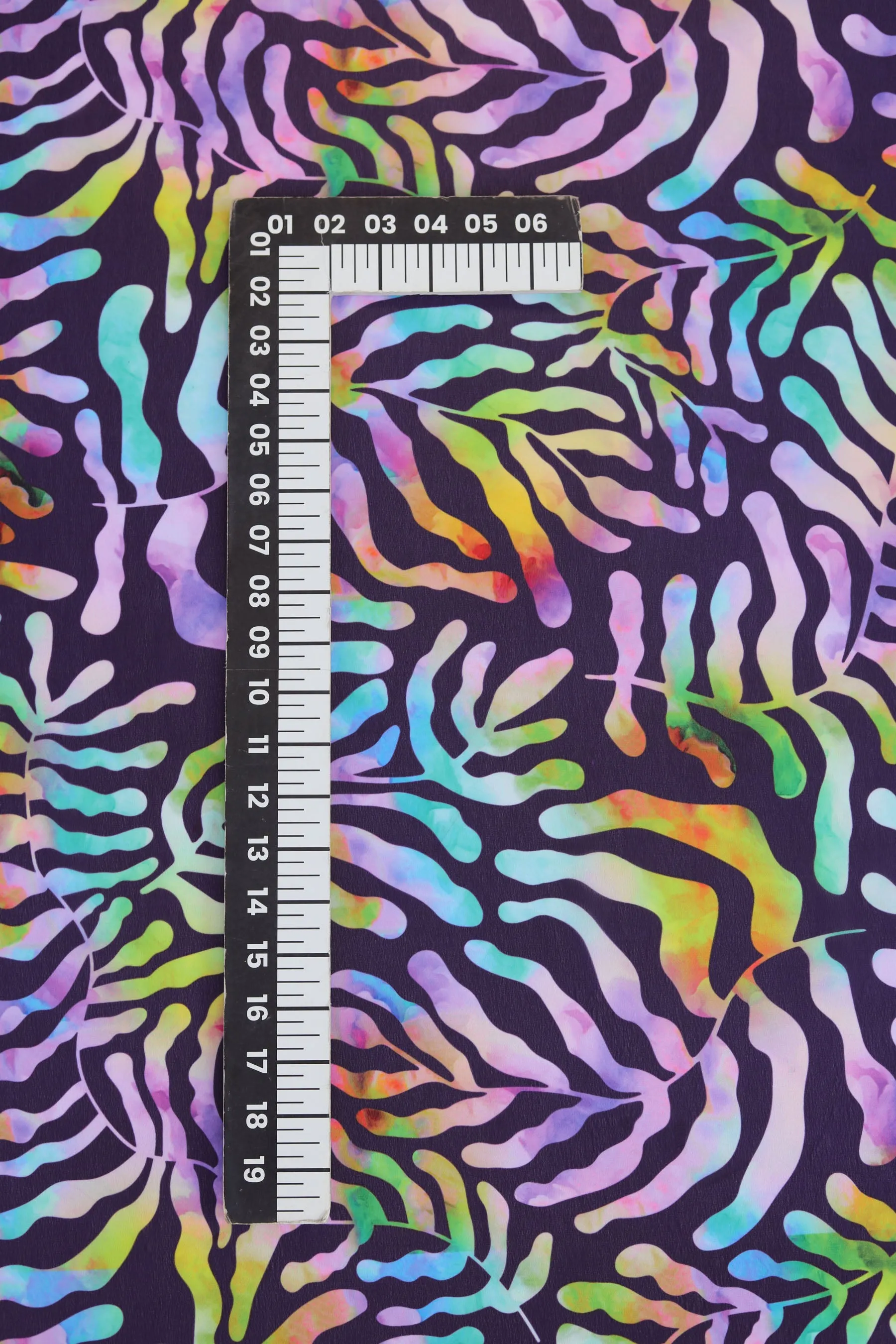 Purple Multicolor Abstract Leaf Pattern Printed Georgette Fabric