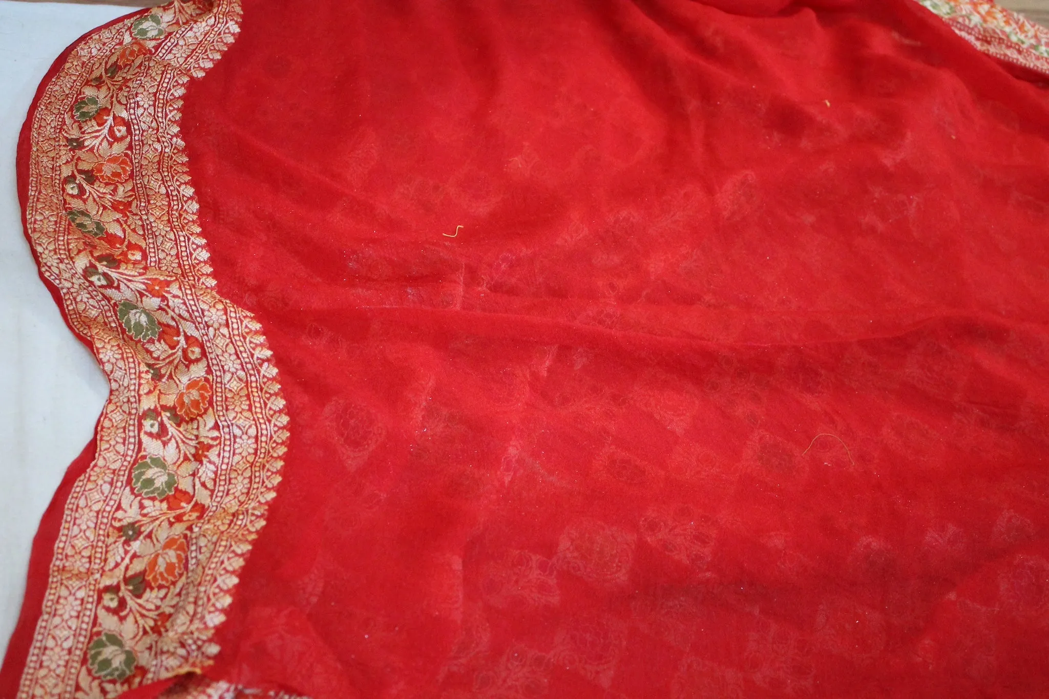 Radiant Red: Red Pure Khaddi Georgette Banarasi Saree