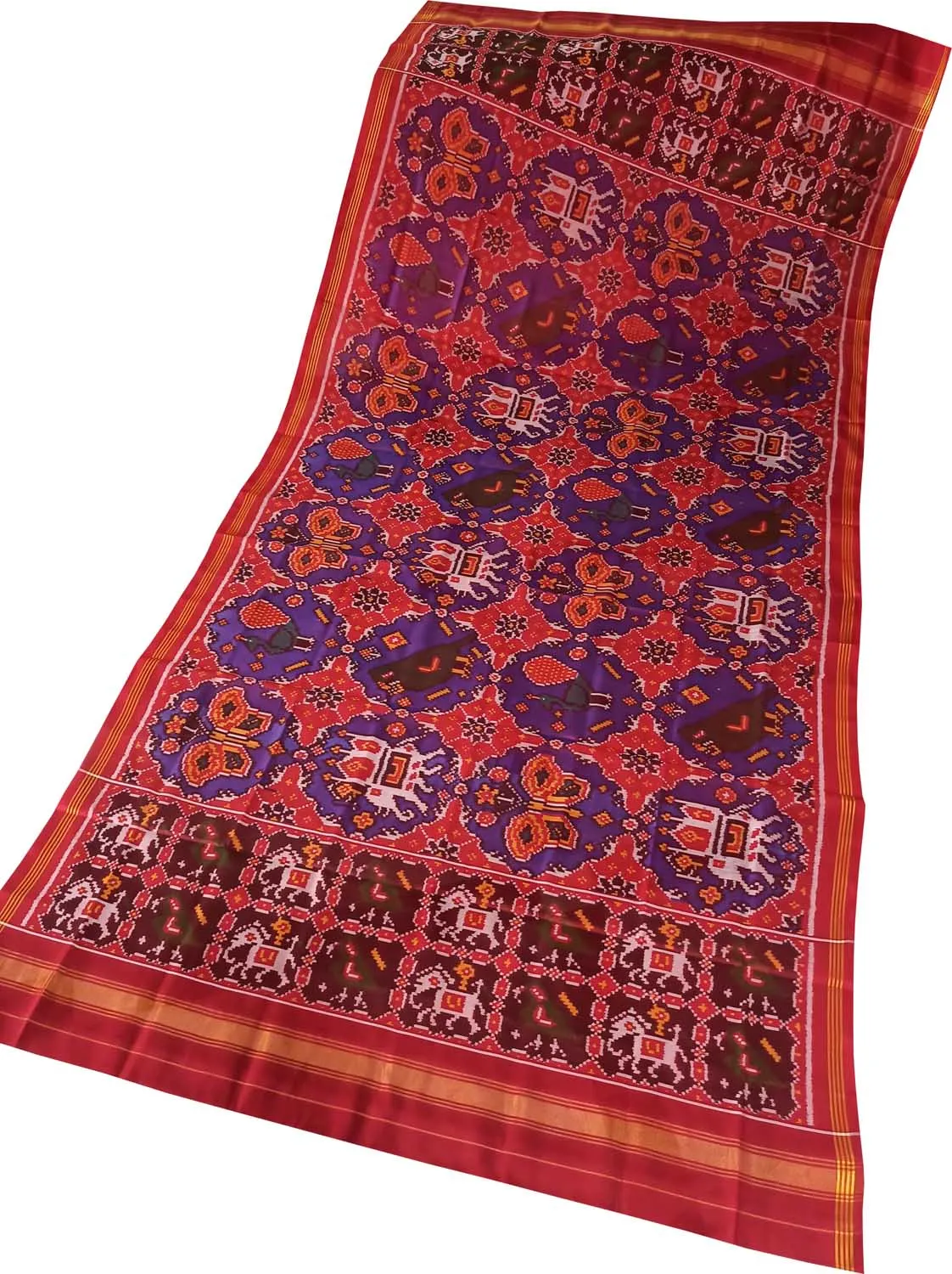 Red Handloom Semi Patan Patola Pure Silk Dupatta