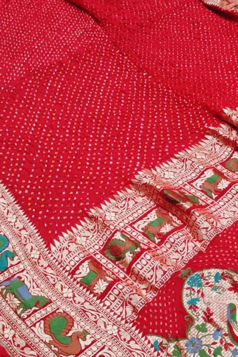 Red Pure Georgette Banarasi Meenakari With Bandhani Work Saree