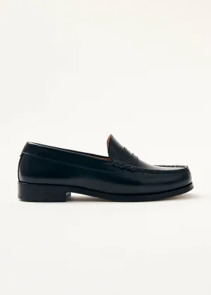 Rivet Black Leather Loafers