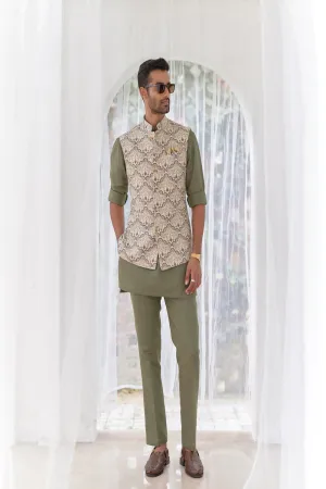 Sage Green Paisley Printed Bundi Set