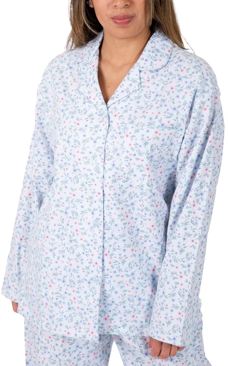 Schrank 100% Cotton Flannelette Pyjama with long Sleeve and Long Pant in Blue Floral Rita SK135