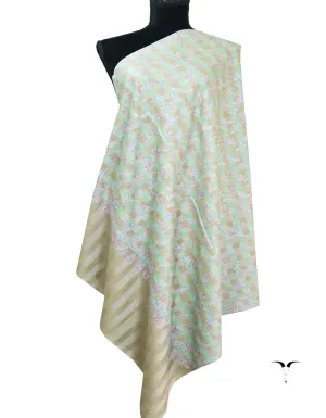 seafoam check and stripe embroidery Pashmina shawl 8667