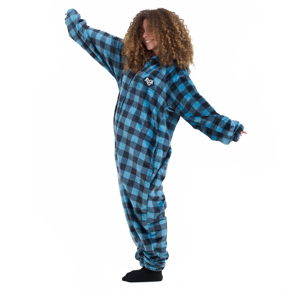 Snuggs Blanket Onesie Blue Checkered