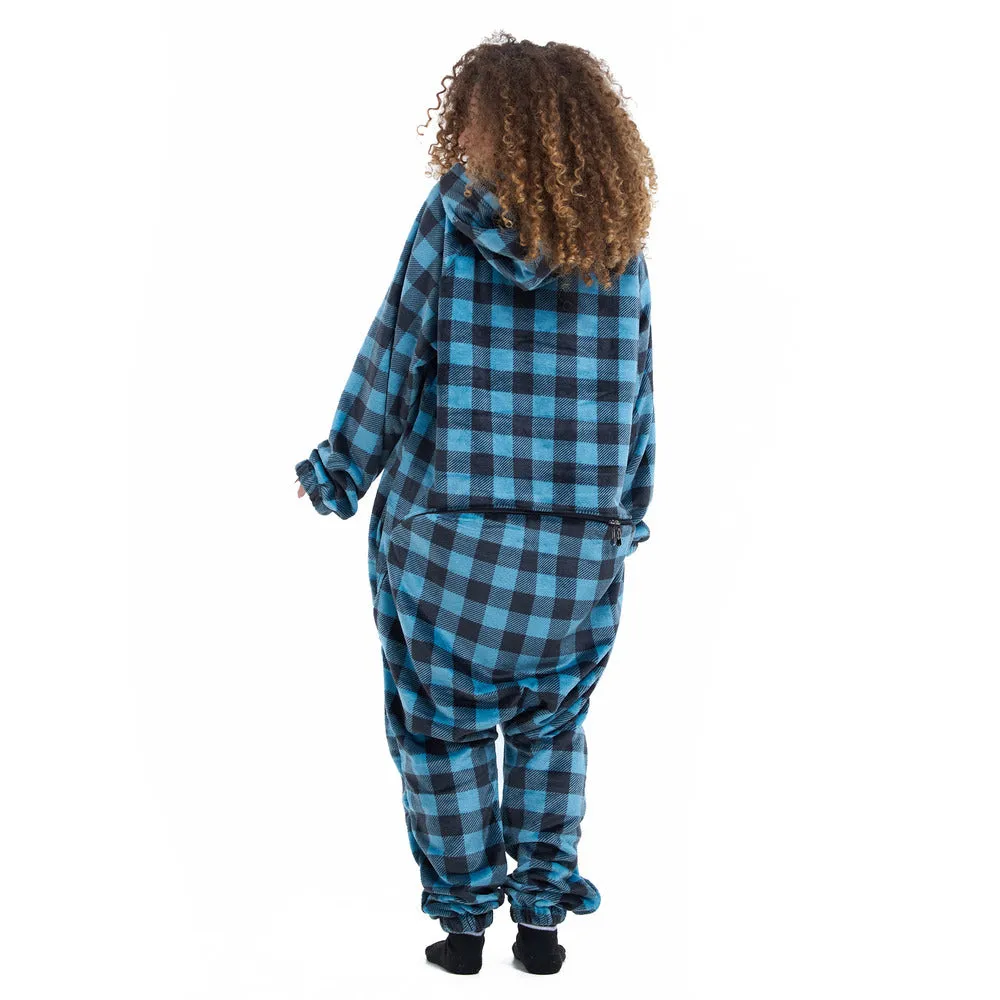 Snuggs Blanket Onesie Blue Checkered