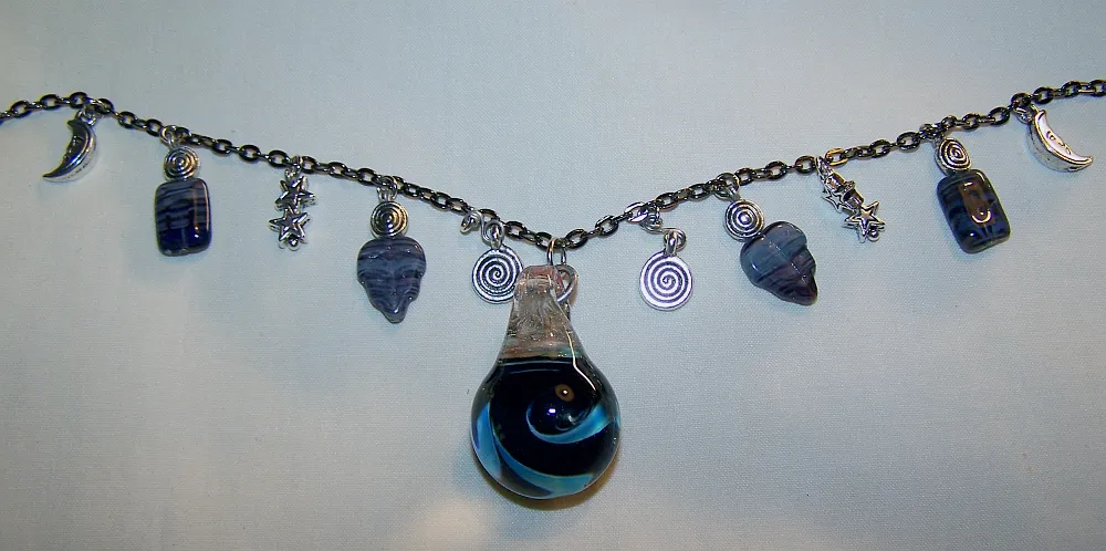 Spiral Galaxy Blown Glass 3D Blue Elemental Necklace