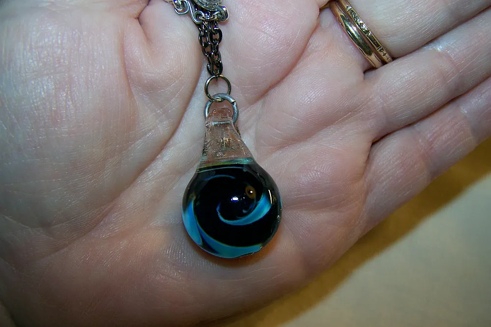 Spiral Galaxy Blown Glass 3D Blue Elemental Necklace