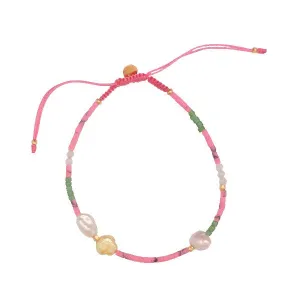 Stine A Deep Sea Bracelet W. Fresh Pink and Dusty Green Stones and Pink Ribbon 3189-02-OS