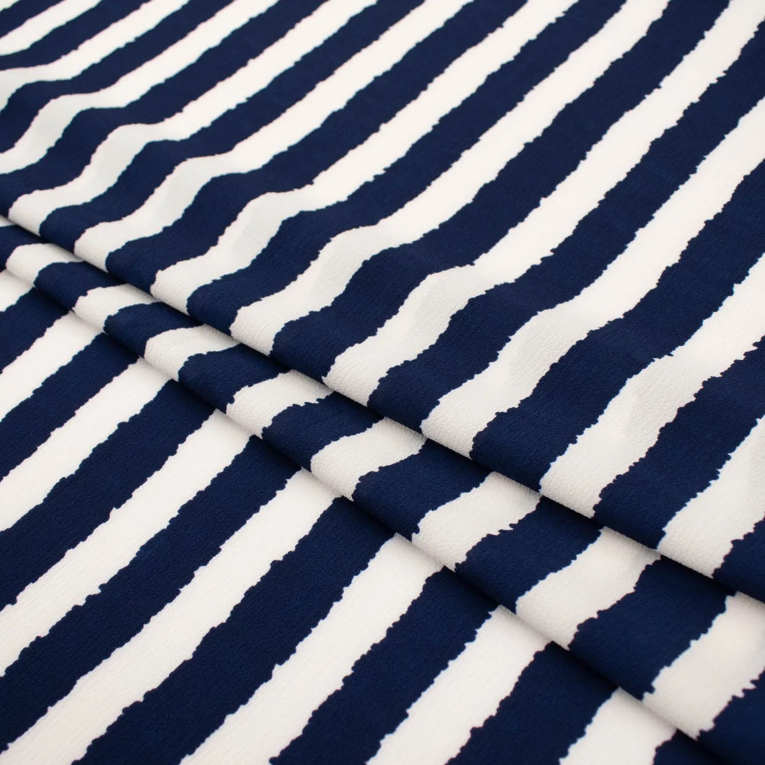 Stripe Printed Crepe Georgette White & Navy