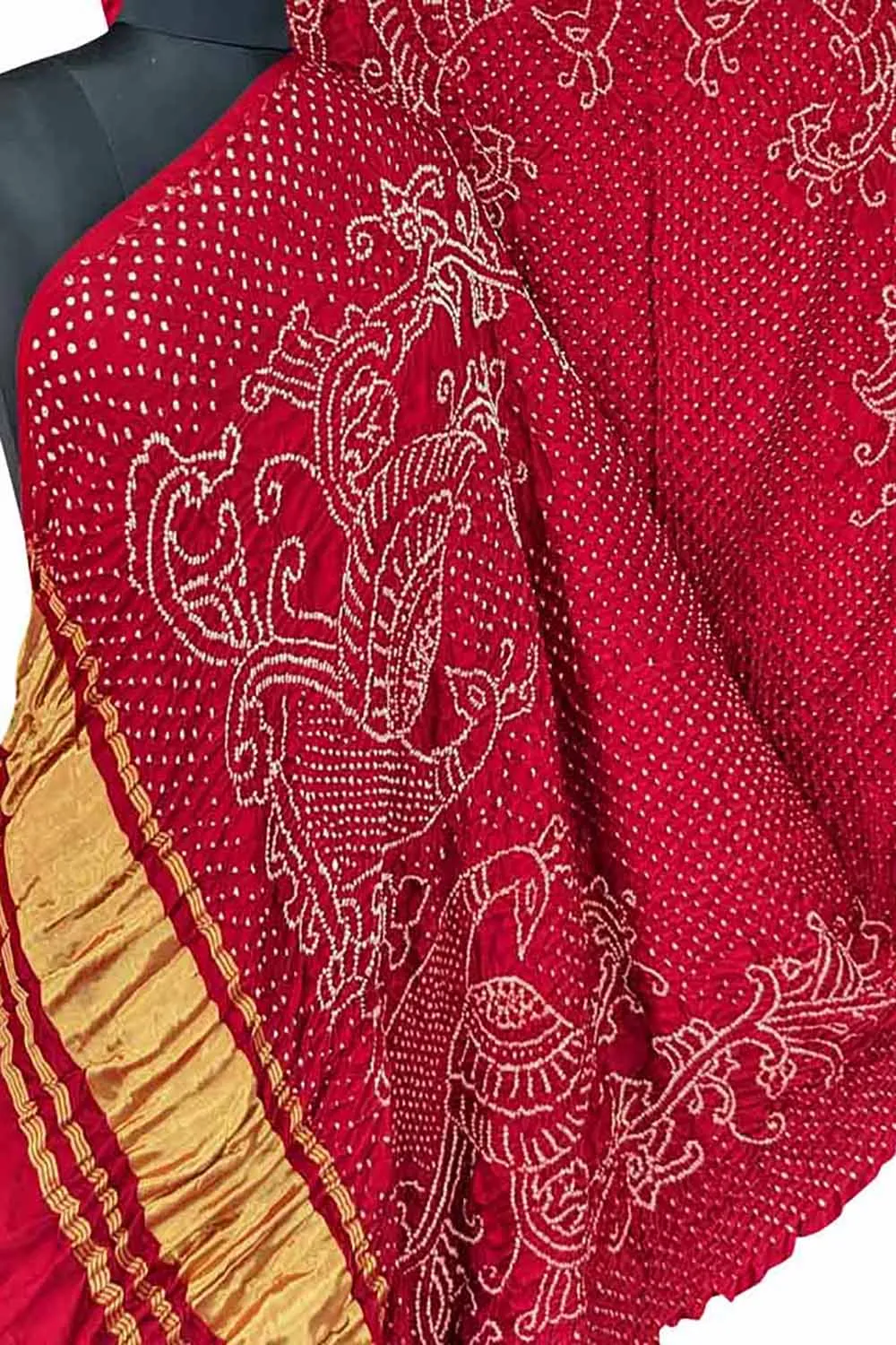 Stunning Red Bandhani Gajji Silk Peacock Dupatta