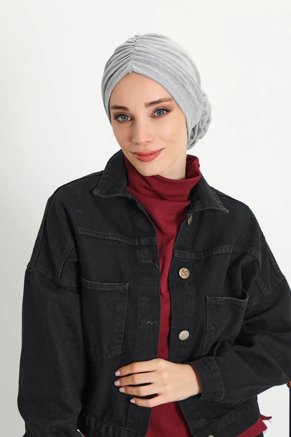 Stylish Rose Design Winter Bonnet for Women, Stretchable Ribbed Instant Turban for Cold Weather, Rose Accent Chemo Headwear,B-21RB