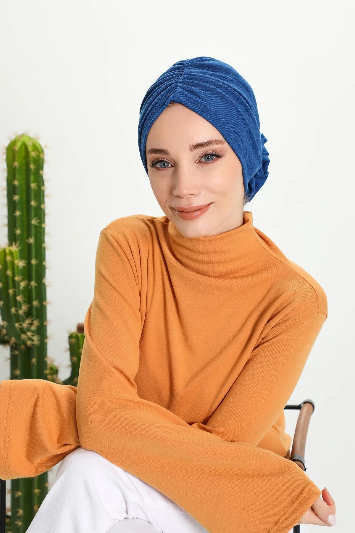 Stylish Rose Design Winter Bonnet for Women, Stretchable Ribbed Instant Turban for Cold Weather, Rose Accent Chemo Headwear,B-21RB