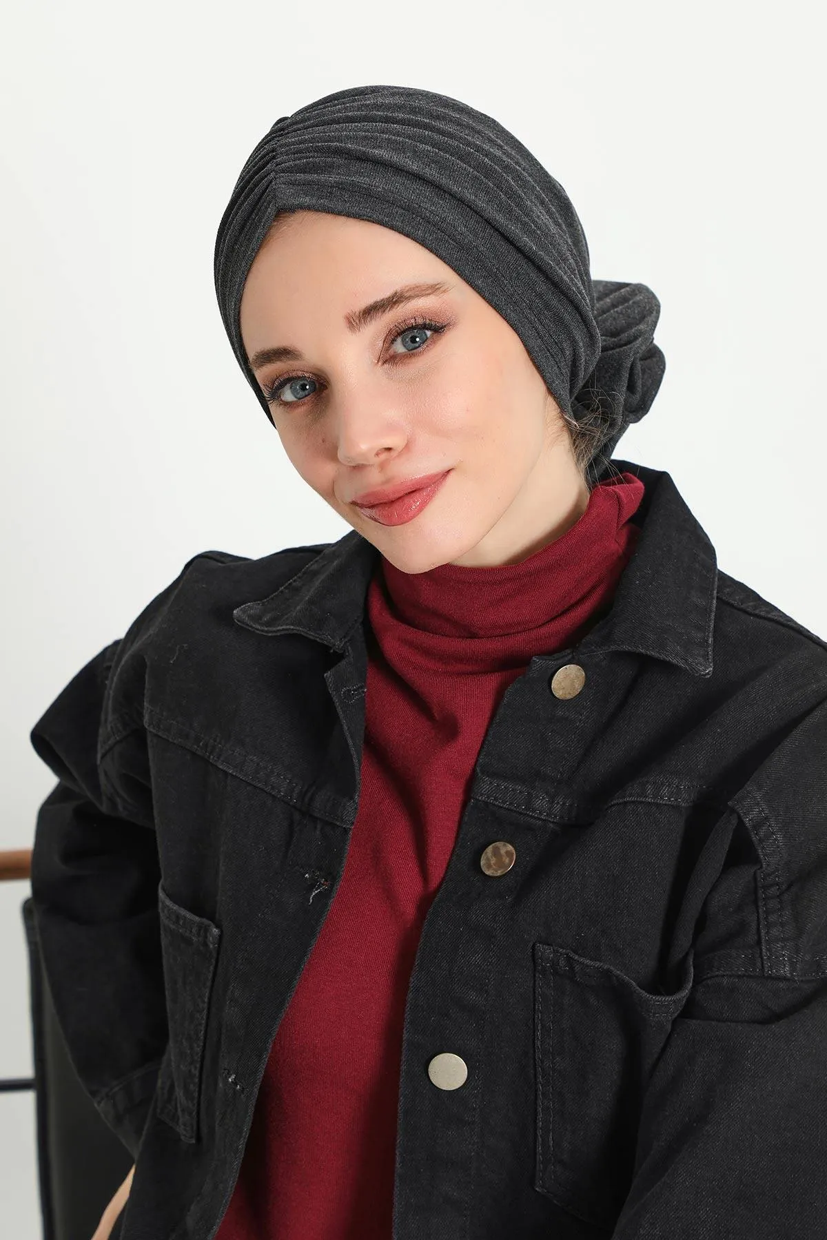 Stylish Rose Design Winter Bonnet for Women, Stretchable Ribbed Instant Turban for Cold Weather, Rose Accent Chemo Headwear,B-21RB