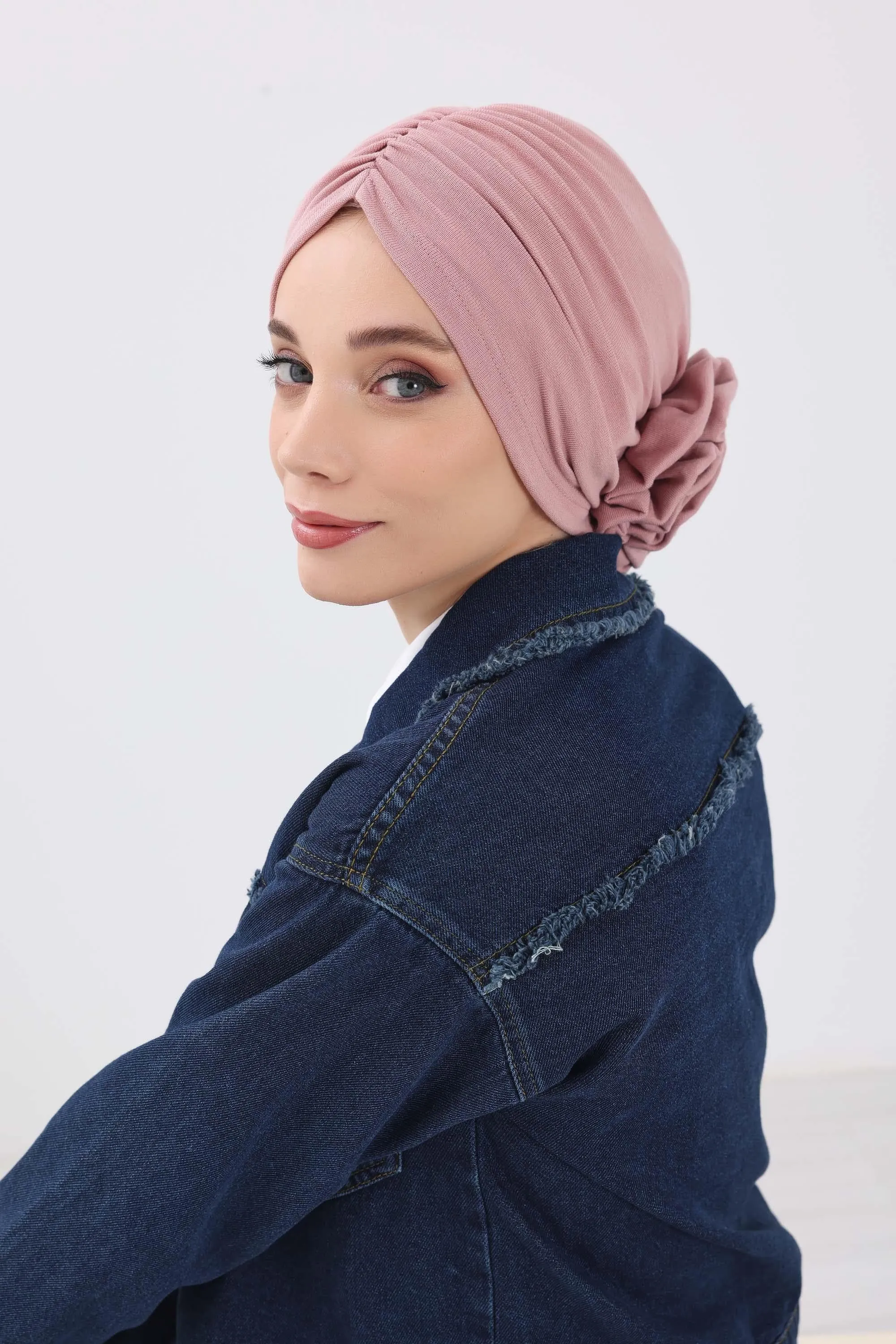 Stylish Rose Design Winter Bonnet for Women, Stretchable Ribbed Instant Turban for Cold Weather, Rose Accent Chemo Headwear,B-21RB